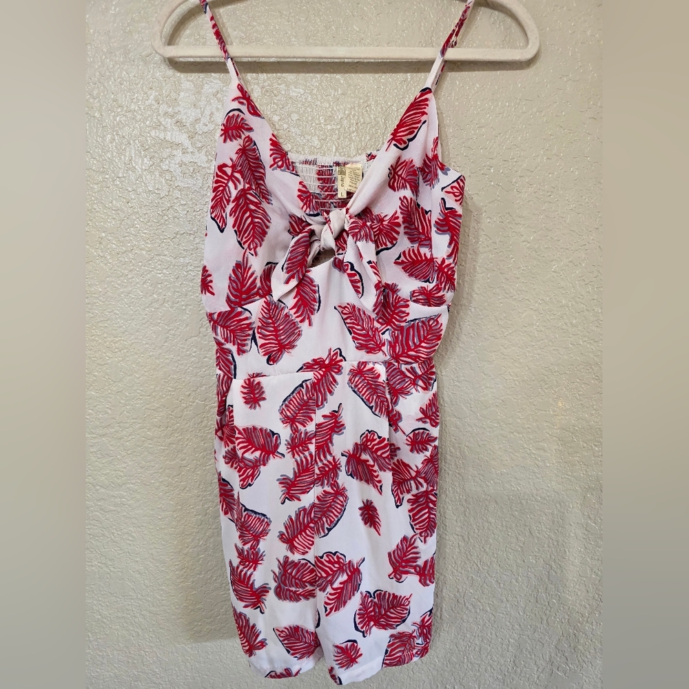 Japna Red and White Leaf Print Romper